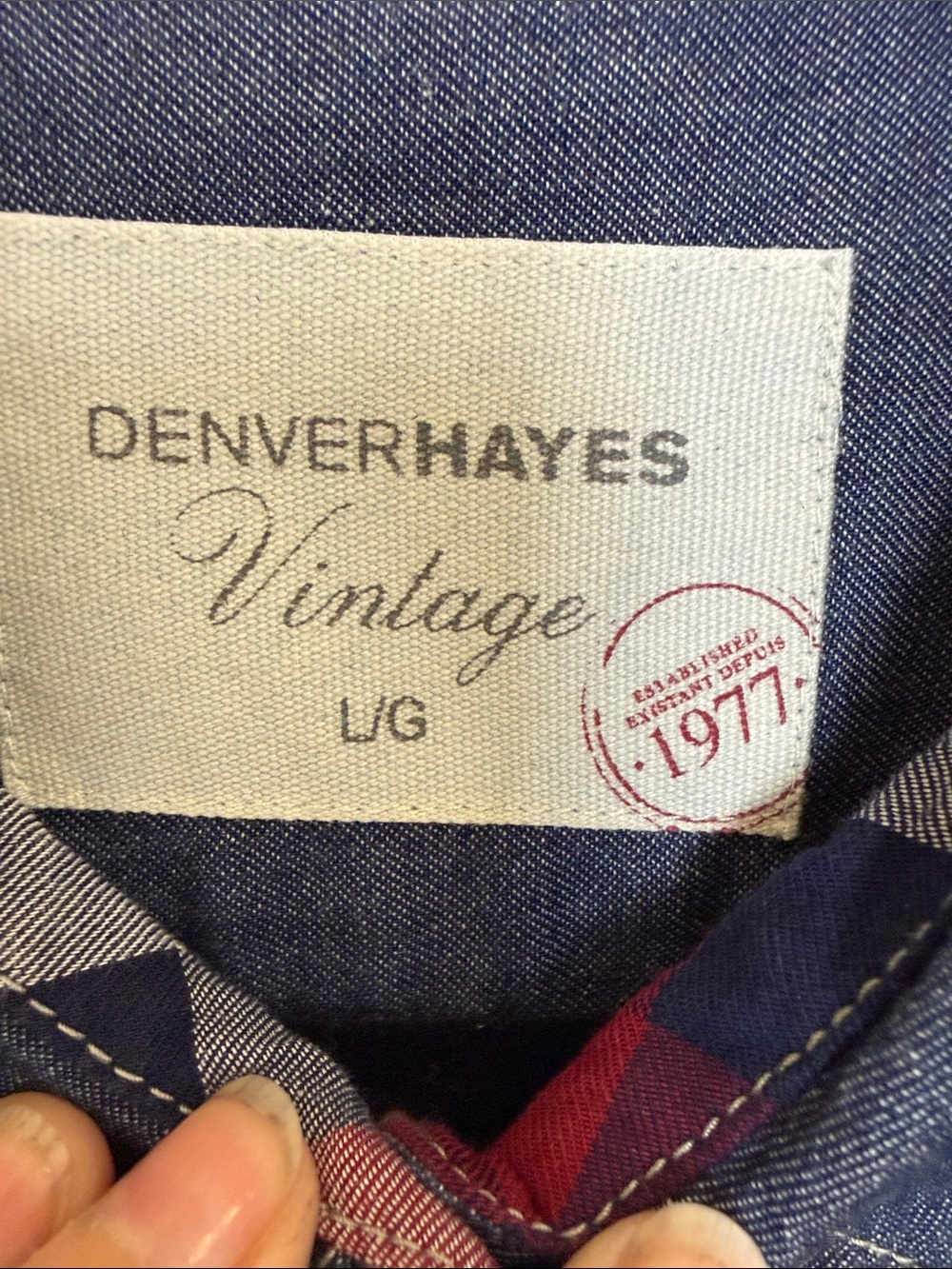Denver Hayes Vintage Womens L Chambray Denim Shirt Roll Tab Snap Lightweight - Picture 12 of 13